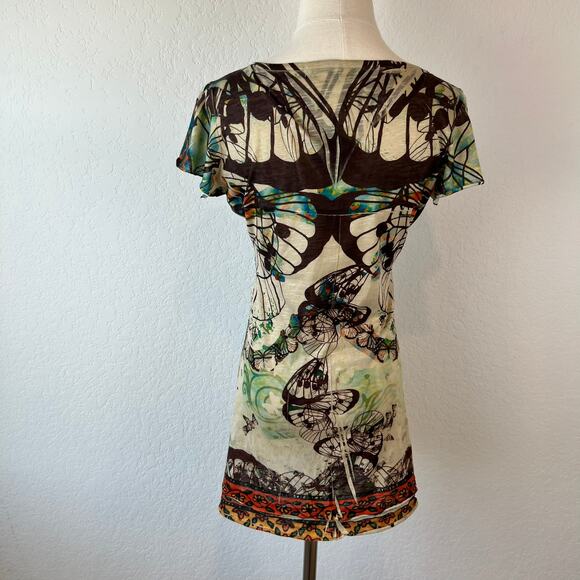 One World Butterfly Tunic Top size Small Boho Fairy Short Sleeve Earthy - Picture 5 of 8